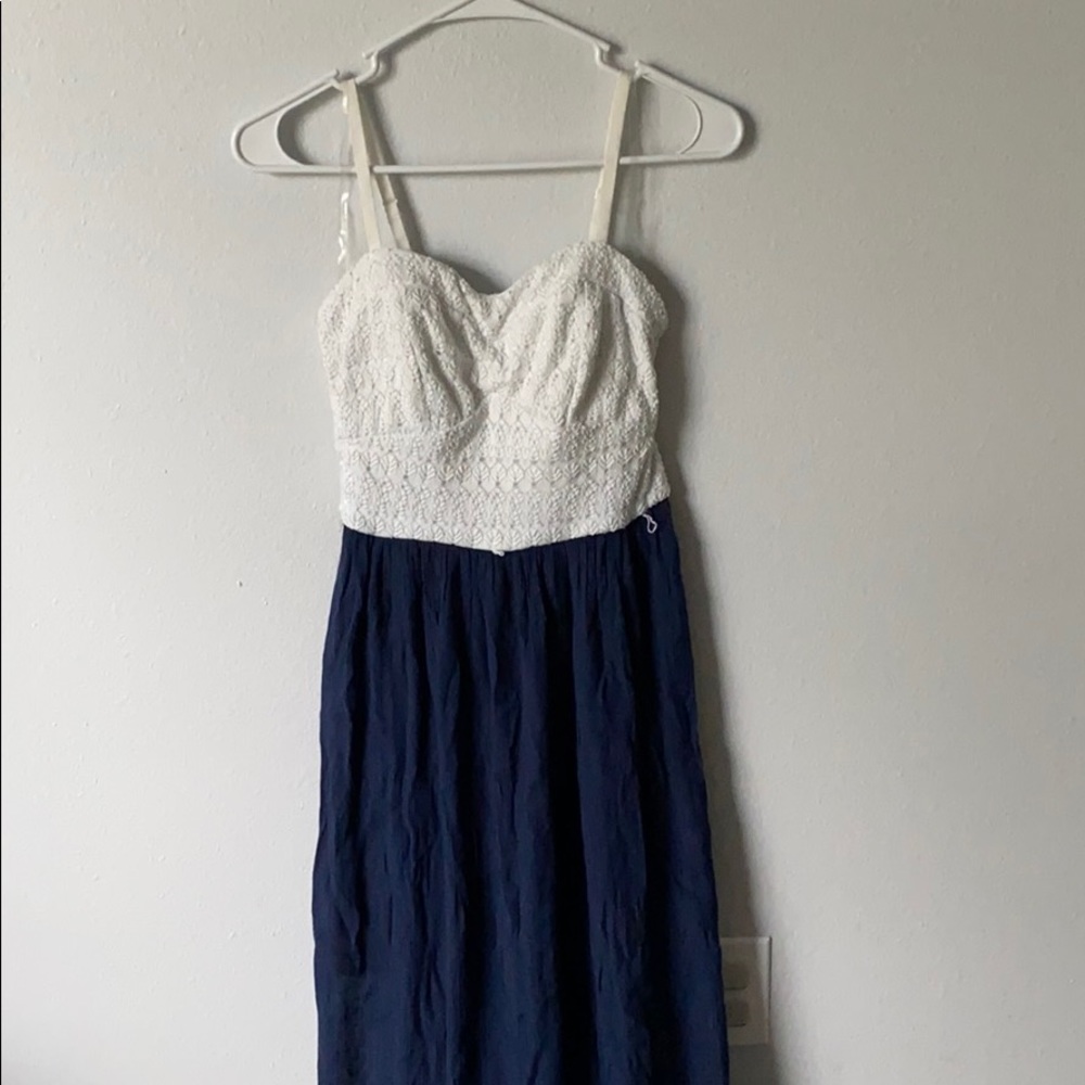 Blue/white maxi with slit in back